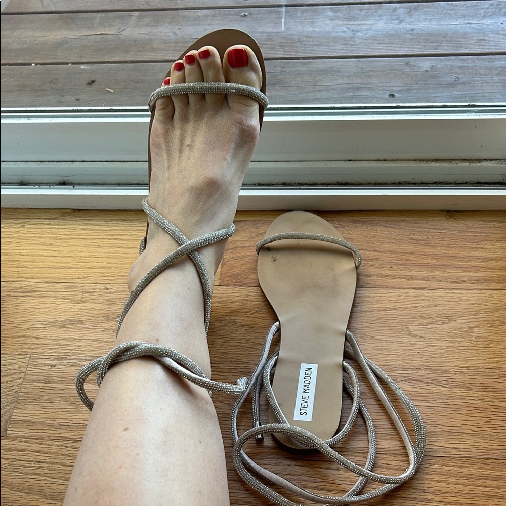 Steve Madden Beige rhinestone Lace-Up Sandals